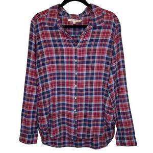 Xirena Red and Blue Plaid Cotton Button Up Shirt SZ M Cabincore Casual